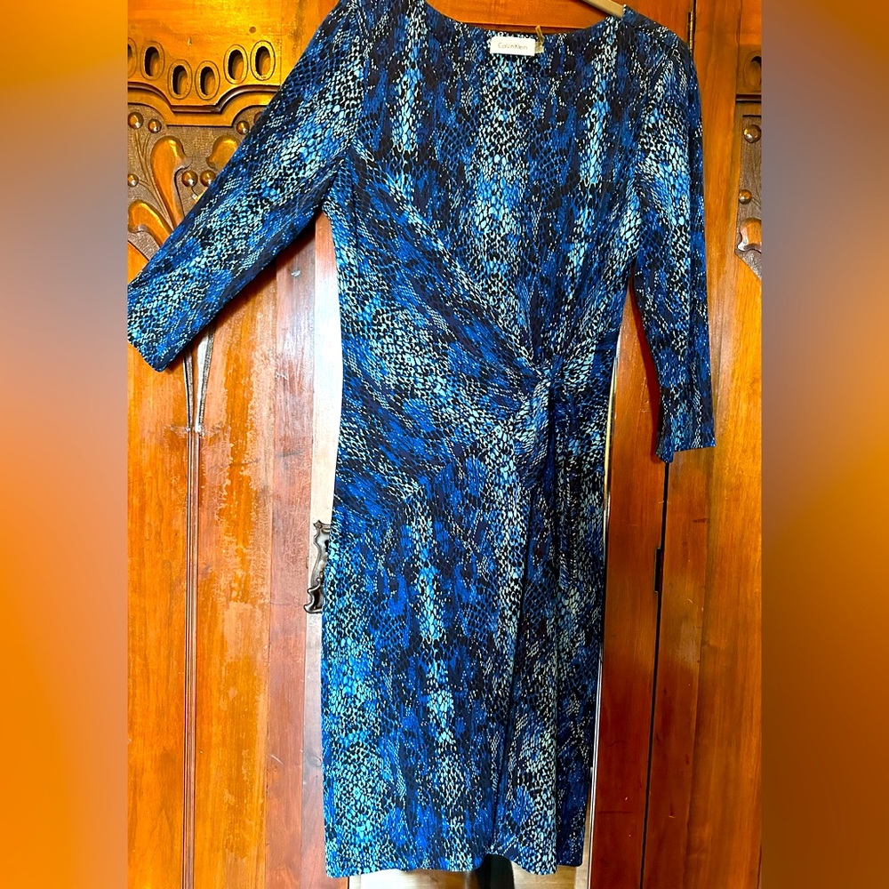 Calvin Klein Blue and Black Long Sleeve Dress